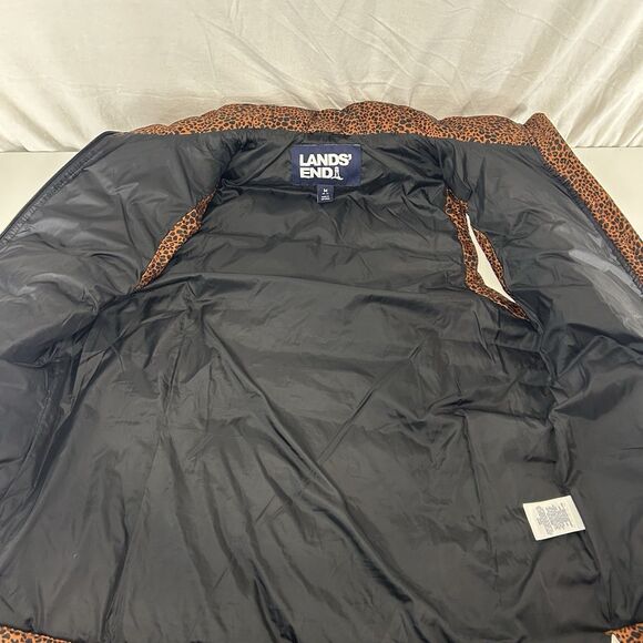 Lands End Womens Burnt Orange Leopard Print Down Puffer Vest Size Medium - Picture 6 of 9